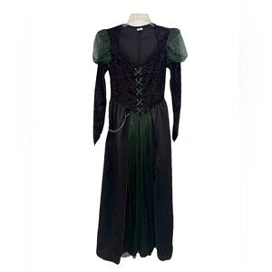 The Wizard Of Oz Long Black & Green Velvet Dress Halloween Costume Size Small